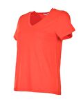 Daıdo V Yaka Basic Kısa Kollu Nar Çiçeği Kadın T-Shirt 19Y291900970