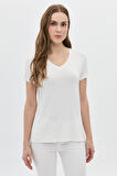 Daido Kadın Basic V Yaka T-Shirt 5980 Ekru