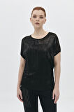 Daido Kadın Önü File ve Payet Detaylı Bisiklet Yaka Bluz 5811 Siyah