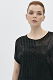 Daido Kadın Önü File ve Payet Detaylı Bisiklet Yaka Bluz 5811 Siyah