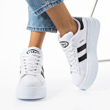 Beyaz-Siyah Kadın Yüksek Taban Günlük Spor Ayakkabı