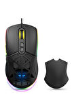 Warp Wrp-o12800-b 12800 Dpi Wide RGB Özel ABS Doku Reflex Örgü Kablolu Siyah Gaming Mouse