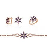 Gümüş Pazarım Ametist Taşlı Aster Çiçeği Gümüş Set