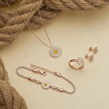 Gümüş Pazarım Papatya Motifli Dörtlü Gümüş set