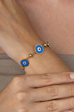 Gümüş Pazarım Üçlü Mavi Göz Figürlü Altın Kaplama Çelik Kadın Bileklik