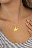 Gümüş Pazarım Altın Kaplama M Harfi Kadın 925 Ayar Gümüş Kolye