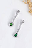 Gümüş Pazarım Zümrüt Taşlı Damla Motifli Rodyum Kaplama Gümüş Küpe