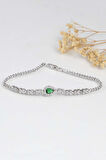 Gümüş Pazarım Zümrüt Taşlı Damla Motifli Rodyum Kaplama Gümüş Bileklik
