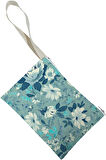 Unisex Mavi Çiçekler Desenli Portföy Clutch Çanta
