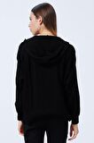 Fashion Friends Kapüşon Yaka Oversized Düz Siyah Kazak Kadın 22K0267K1