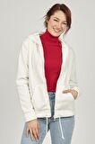 Fashion Friends Kapüşon Yaka Düz Ekru Kadın Sweatshırt 22K0373K1