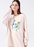 Fashion Friends Bisiklet Yaka Baskılı Bej Kadın Sweatshırt 22K0399K1
