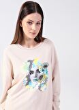 Fashion Friends Bisiklet Yaka Baskılı Bej Kadın Sweatshırt 22K0399K1