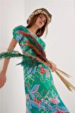 Fashion Friends Kadın Kalp Yaka Desenli Elbise 23Y0555K1