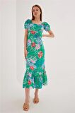 Fashion Friends Kadın Kalp Yaka Desenli Elbise 23Y0555K1