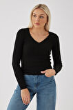 V Yaka Saç Örgülü Bluz