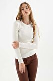 Kadın Fitilli Bisiklet Yaka Kazak 23K0290K1 Ekru