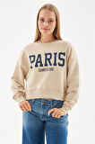 FASHION FRIENDS KADIN BASKILI CROP SWEAT 24K0053K1