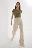 Fashion Friends Geniş Paça Kadın Keten Pantolon 25Y0249K1