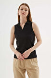 FASHION FRIENDS KADIN POLO V YAKA KOLSUZ T-SHİRT 25Y0516K1