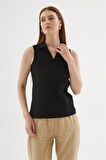FASHION FRIENDS KADIN POLO V YAKA KOLSUZ T-SHİRT 25Y0516K1