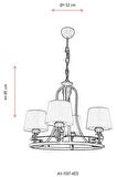 AVONNI AV-1597-4ES Eskitme Kaplama Modern Avize E27 Metal Cam Kumaş 52cm