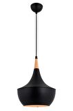 AVONNI AV-4106-A7-BSY Siyah Boyalı Modern Avize E27 Metal Ahşap 40cm