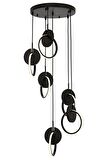 AVONNI AV-60370-6T-BSY Siyah Boyalı Modern Avize LED Metal Ahşap Pleksi 40cm