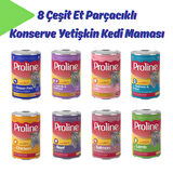 Proline 8 Çeşit Et Parçacıklı Konserve Yetişkin Kedi Maması (Toplam 8 Adet)