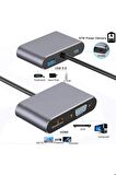 Daytona FC02 Macbook Uyumlu Type-C™ To 4K Ultra Hd 1080p Hdmı/ Vga/ Pd Şarj/ USB 3.0 4IN1 Çevirici Hub Adaptör