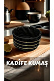 GOLD METAL YUVARLAK EKMEKLİK VE MEYVELİK LÜX KADİFE KUMAŞ EKMEK SEPETİ SİYAH