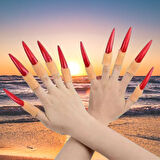 Halloween Cadılar Bayramı Cadı Tırnağı 10lu Lateks Kırmızı Lüks Yumuşak Tırnak Parti Kostümü