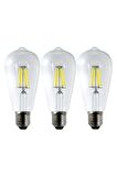3 Adet Led Rustik Ampul Şeffaf 6 W Beyaz Işık 6500k