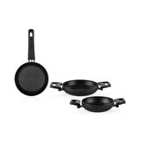 Schafer Black Stone 3 lü Tava + Sahan Seti-Siyah