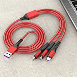 Ayt Powermaster 3 İn 1 Kırmızı 1.2 Metre Type-c Micro Lightning İphone Şarj Data Kablosu