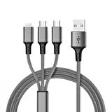 Ayt Powermaster 3 İn 1 Gümüş 1.2 Metre Type-c Micro Lightning İphone Şarj Data Kablosu