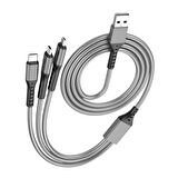 Ayt Powermaster 3 İn 1 Gümüş 1.2 Metre Type-c Micro Lightning İphone Şarj Data Kablosu