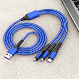 Ayt Powermaster 3 İn 1 Mavi 1.2 Metre Type-c Micro Lightning İphone Şarj Data Kablosu
