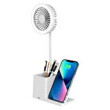 S-Link  SL-M9055 Beyaz Type-c  10W Kablosuz Şarj Cihazı Fanlı Kalemlik Masa Lambası Hediyelik Usb Masa Fanı
