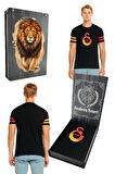 Galatasaray Orijinal Logo Baskılı Siyah T-Shirt Gs Aslan Baskılı Hediyelik Ahşap Kutulu