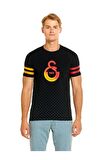 Galatasaray Orijinal Logo Baskılı Siyah T-Shirt + Gs Atkı Hediyelik Set Özel Tasarım Ahşap Kutulu