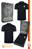 Galatasaray Orijinal Lisanslı Polo Yaka Siyah Spor T-Shirt Hediyelik Ahşap Kutulu