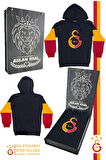 Galatasaray Orijinal Lisanslı Logo Siyah Kapüşonlu Çocuk Sweat Hediyelik Ahşap Kutulu