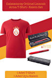 Galatasaray Orijinal Lisanslı Arma T-Shirt + Uçlu Kalem Set Hediyelik Ahşap Kutulu