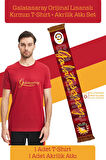 Galatasaray Orijinal Lisanslı Kırmızı Erkek T-Shirt + Şal Kaşkol Set Hediyelik Ahşap Kutulu