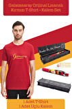 Galatasaray Orijinal Lisanslı Kırmızı Erkek T-Shirt + Uçlu Kalem Set Hediyelik Ahşap Kutulu