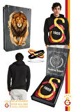 Galatasaray Orijinal Lisanslı Kapüşonlu Logo Erkek Sweat Gs Bileklik Set Ahşap Kutulu