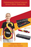 Galatasaray Orijinal Lisanslı Büyük Logo Çocuk T-shirt + Uçlu Kalem Set Hediyelik Ahşap Kutulu