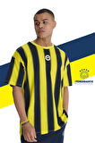 Fenerbahçe Orijinal Lisanslı Sarı Lacivert Çubuklu Erkek T-Shirt+Bileklik Set Hediyelik Ahşap Kutulu