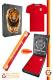 Galatasaray Orijinal Lisanslı Umbro V Yaka Kırmızı T-Shirt + Bileklik + Atkı Set Hediyelik Kutulu